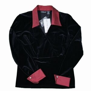 Vintage Willi Smith Women's Black Velvet Collar Blouse Size S